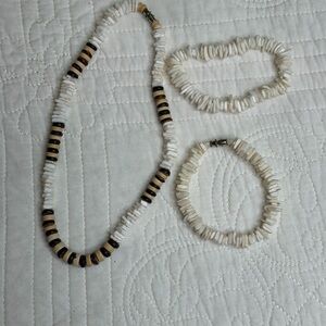 Natural Puka Shell Chip Necklace & Bracelets Tropical Surfer Y2K